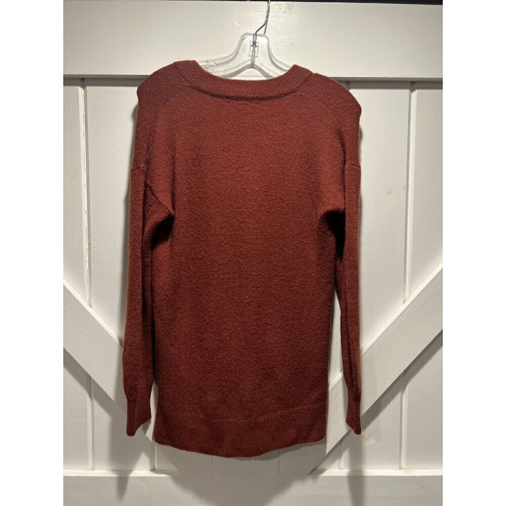 Madewell Knit Wool Orange Rust Sweater V-Neck Oversized XS Boho Warm Cozy - Picture 2 of 6